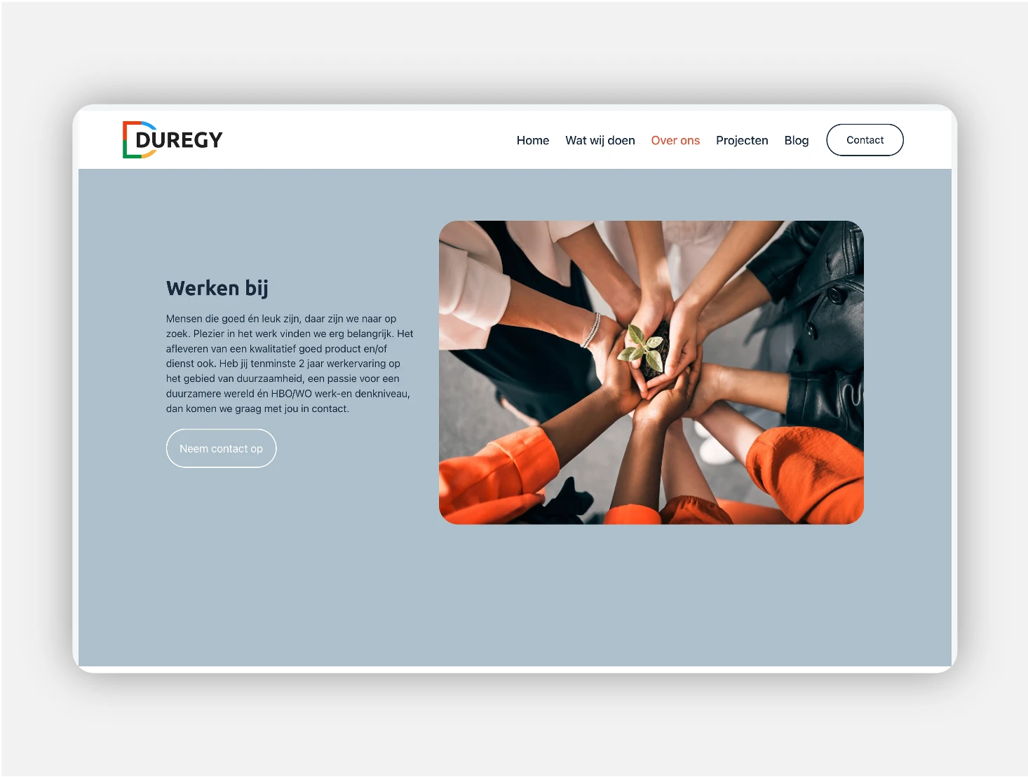 Duregy webpage sectie werken bij