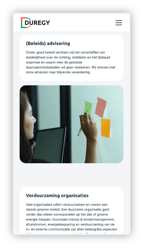 Duregy website mobile screen 1