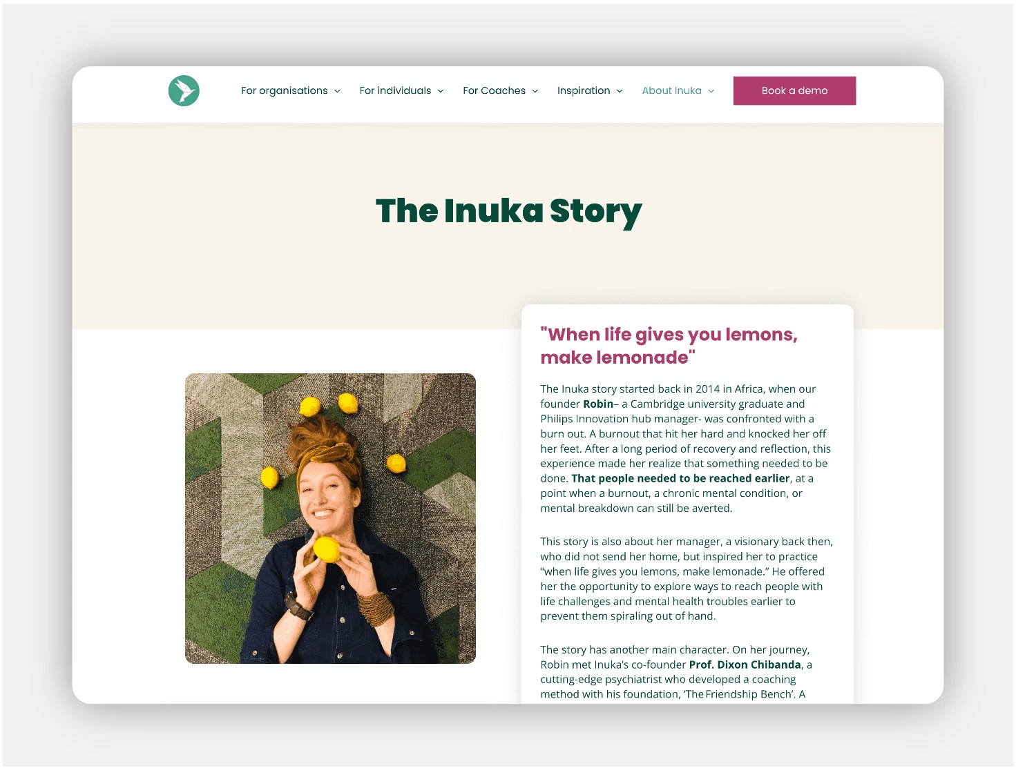 inuka coaching our story page section